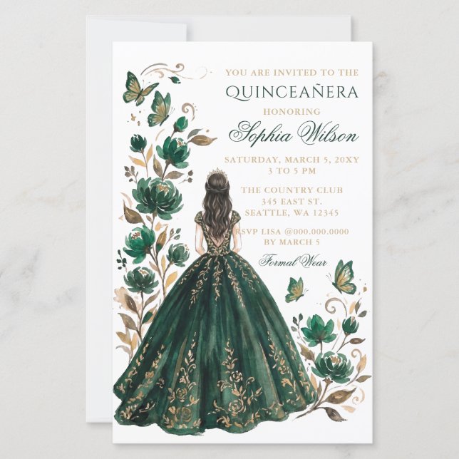 Orçamento Verde Floral Princesa Borboleta Quinceañ (Frente)