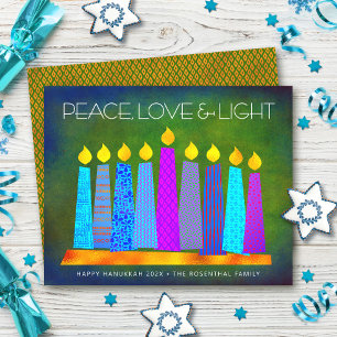 Orçamento Verde Hanukkah Boho vela cartão de amor
