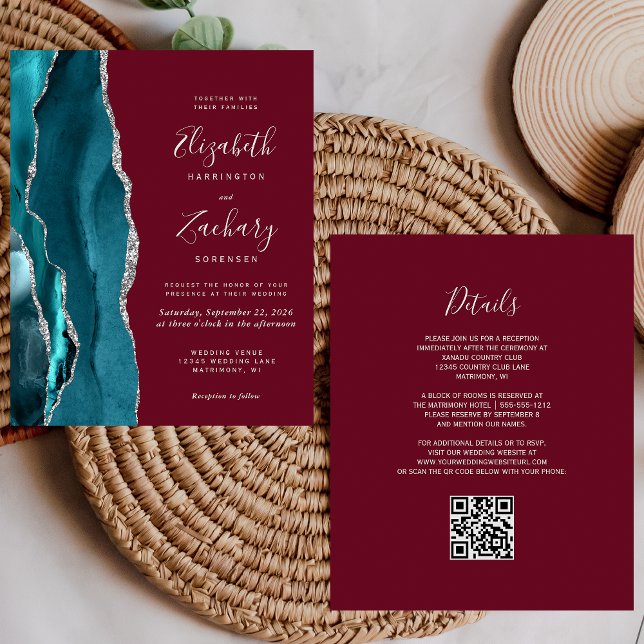 Orçamento Verde-Teal Prata Ágata Burgundy Código Q (Criador carregado)