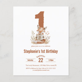 Orçamento Woodland Fox Lendo um primeiro aniversar