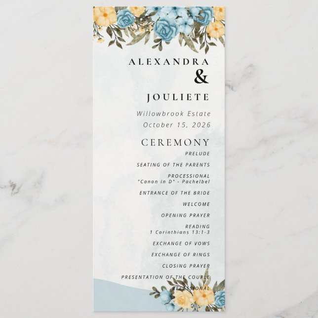 Ordem de Acontecimentos do Programa de Casamento M (Frente)