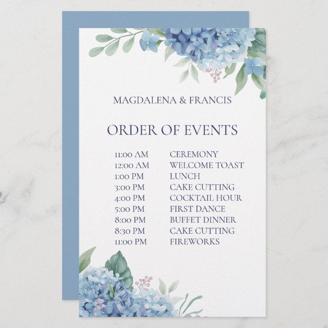 ordem de casamento dos eventos (Frente/Verso)