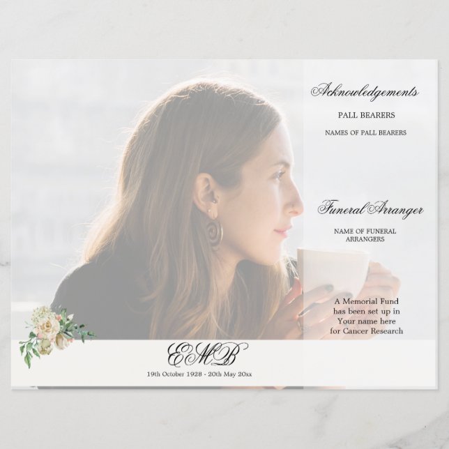 Ordem de Cerimônia de Funeral com Flores Elegantes (Frente)