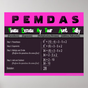 Ordem de PEMDAS de poster da matemática das