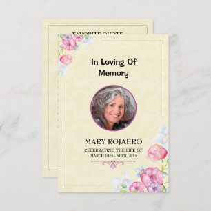 Ordem de serviço funerária Cartão do programa