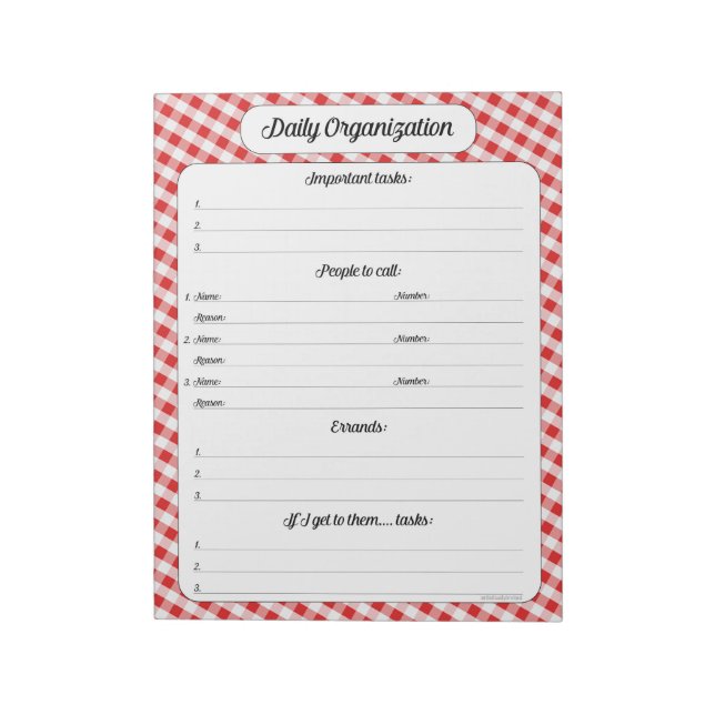 Organização diária - Bloco de notas Red Gingham (Invertido)