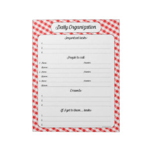 Organização diária - bloco de notas vermelho do