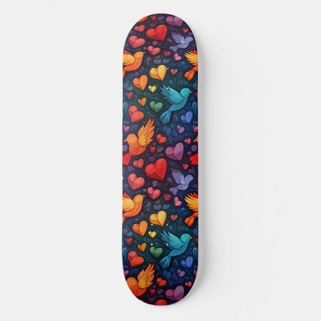Orgulho gay Rainbow Hearts Doves LGBTQ+ Skateboard (Frente)