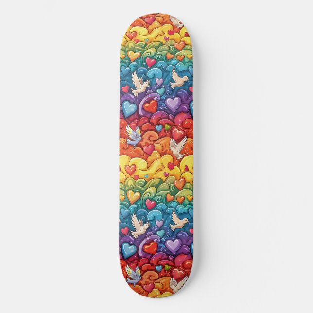 Orgulho gay Rainbow Hearts LGBTQ+ Skateboard (Frente)