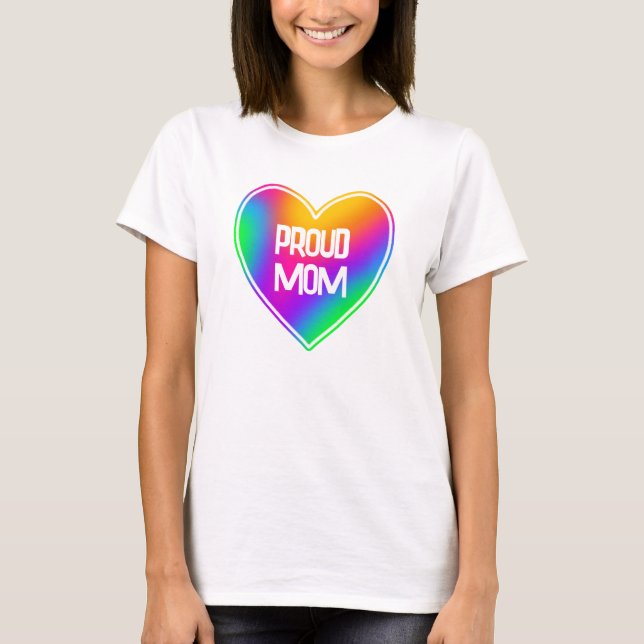 Orgulhosa Mãe Arco-Íris Cardíaco Camiseta Mulher (Frente)