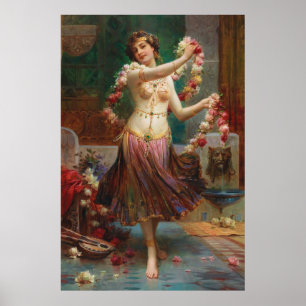 Oriental Beauty com Rosas de Hans Zatzka - poster