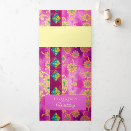 ORIENTAL Rosa Turquesa Floral - Cartão de Convite