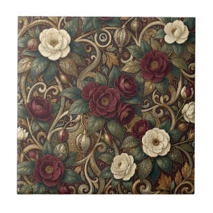 Ornado Lanterna Floral e Dourado Burgundy Vintage