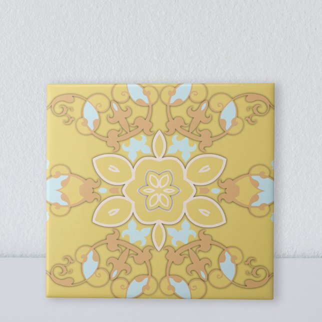 Ornamentado Amarelo Damask Elegante Vintage (Criador carregado)