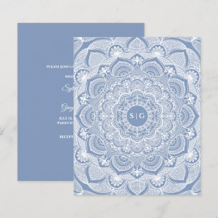 Ornamentado Branco rendas florais azul empoeirado 