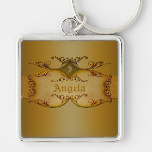 Ornamentado Castanho Chaveiro Monograma