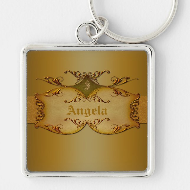 Ornamentado Castanho Chaveiro Monograma (Frente)