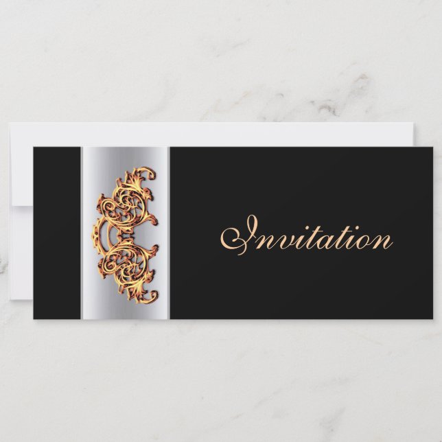 Ornamentado, convite de casamento clássico de ouro (Frente)