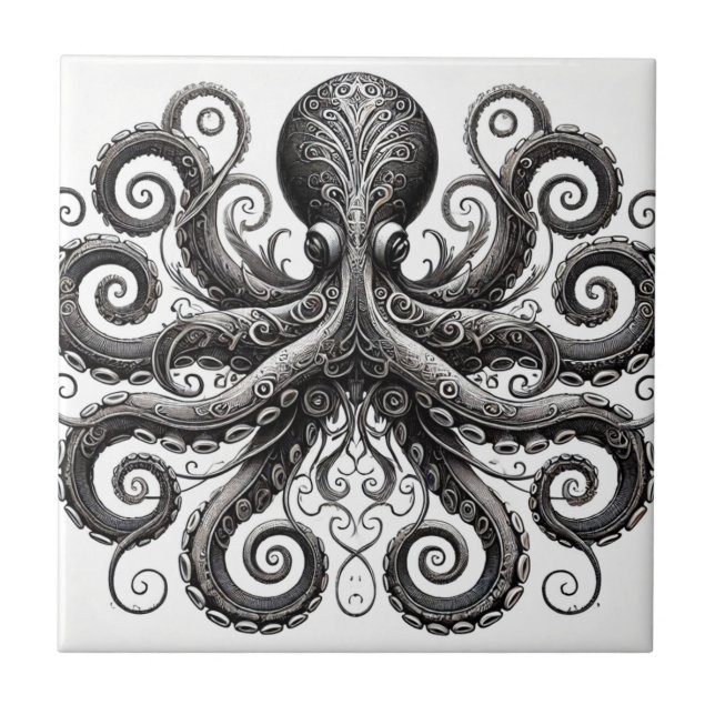 Ornamentado de Octopus Kraken Steampunk Black (Frente)
