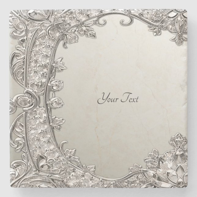 Ornamentado de prata Porta copos de pedra moderna (Frente)