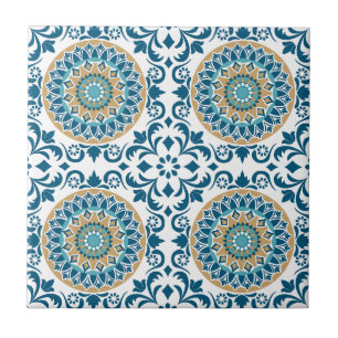 Ornamentado Dourado mediterrânico azul Elegante