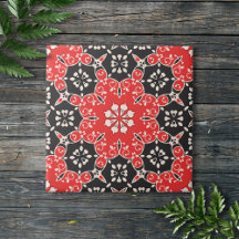 Ornamentado Elegante Lacy Mosaic Red Black and Whi