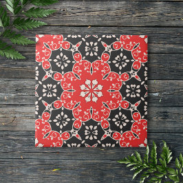Ornamentado Elegante Lacy Mosaic Red Black and Whi