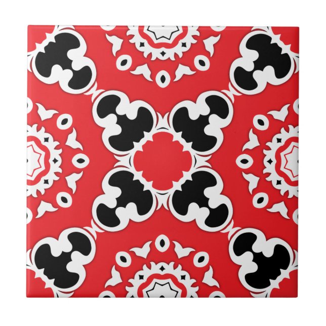 Ornamentado Elegante Vermelho Negro e Branco Damas (Frente)