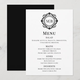 Ornamentado Floral Monograma Menu Casamento Preto