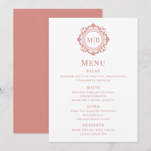 Ornamentado Floral Monograma Menu Casamento Rosa D