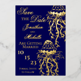 Ornamentado Jellyfish Gold Foil Beach Salve a data