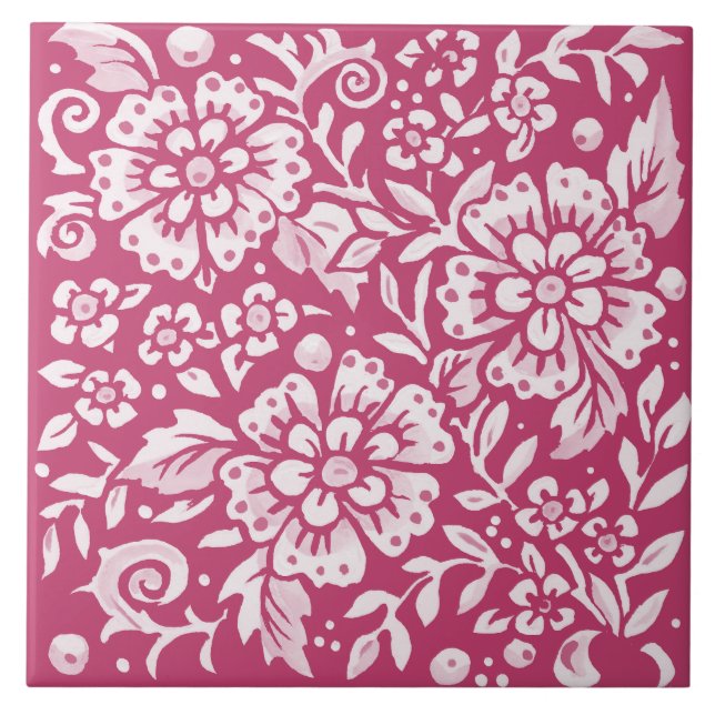 Ornamentado Magenta Floral Grande Folha Folha de F (Frente)