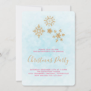Ornamentado Ouro Flocos de neve em azul, convite f