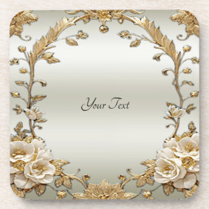 Ornamentado ouro Flores brancas Duro Porta copos p