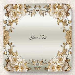 Ornamentado ouro Flores brancas Duro Porta copos p