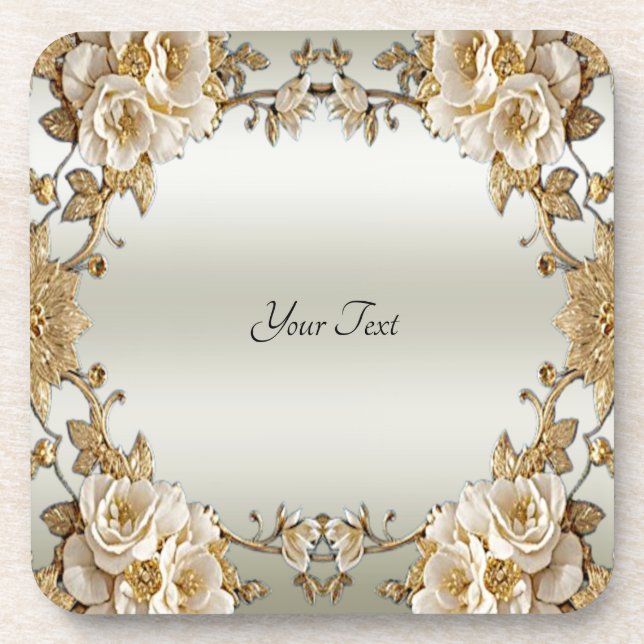 Ornamentado ouro Flores brancas Duro Porta copos p (Frente)