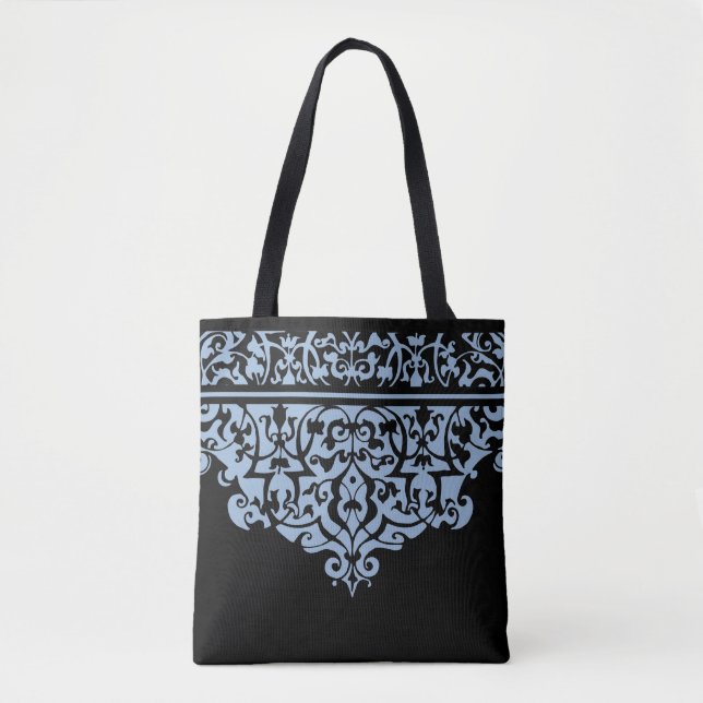Ornamentado Padrão Azul e Branco Tote Bag Personal (Frente)