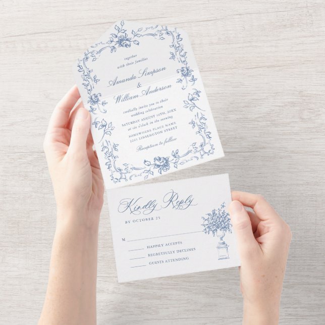 Ornamentado Renascentista Casamento Azul Dusty (Tearaway)