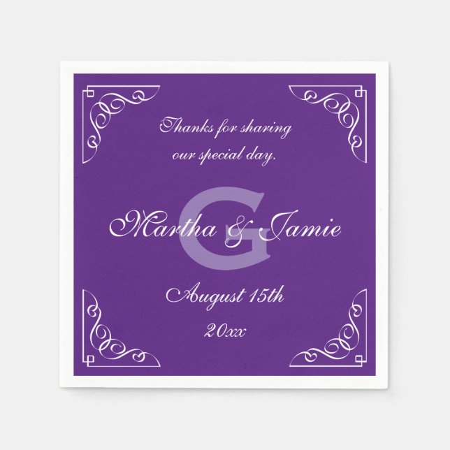 Ornamentado roxo e guardanapos de casamento branco (Frente)