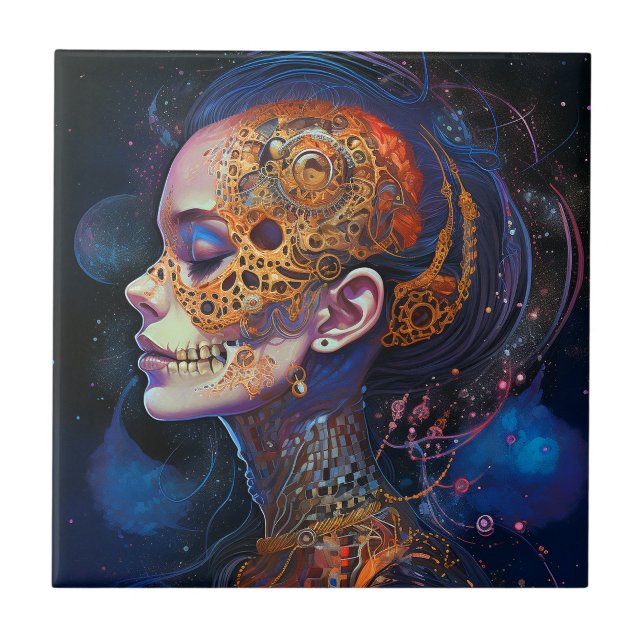 Ornamentado Skull Woman Surreal Art (Frente)