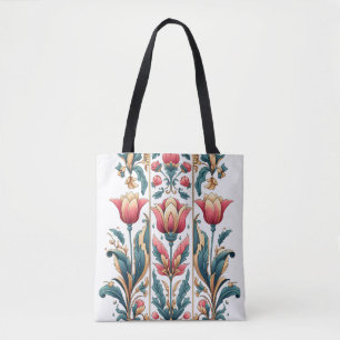 Ornamentado Tulip Stripe Folk Art Tote Bag