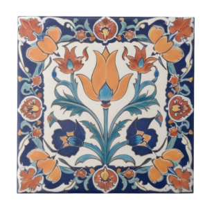 Ornamentado Turco Floral Azul Laranja Verde Flor