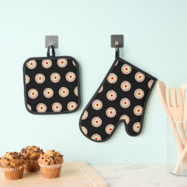 Ornamentado vermelho branco preto Mitt Forno e Pot