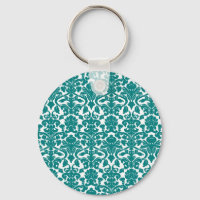 Ornamentado Vintage Floral Teal Damask Chaveiro