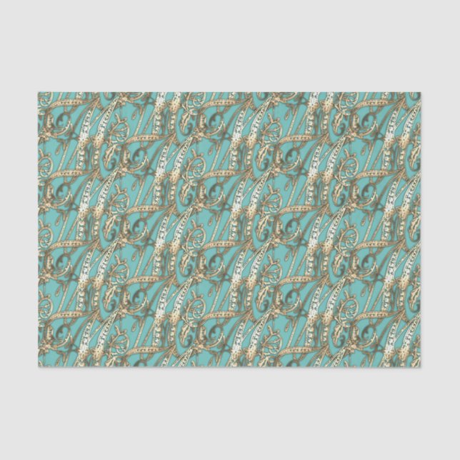 Ornamentado Vintage Monograma Dourado Papel Tecido (Frente )