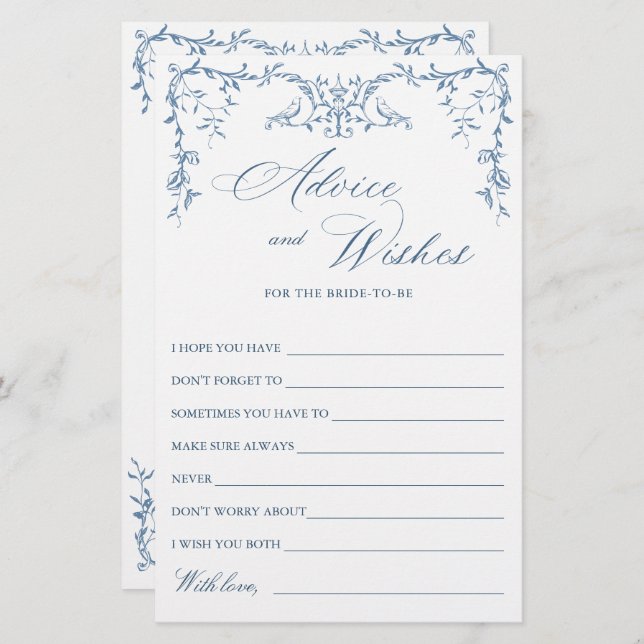 Ornamentado Vitoriano Elegante Azul Desejos e Cart (Frente/Verso)