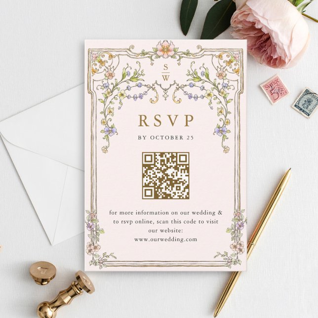 Ornamentado vitoriano Grace Floral Wedding RSVP Có (Criador carregado)