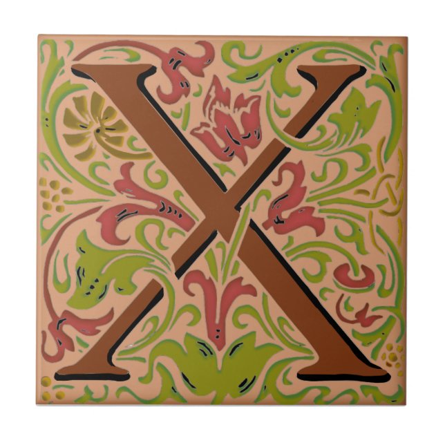 Ornamentado Wm Morris Letra "X" inicial Azulejo ce (Frente)