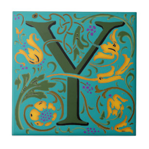 Ornamentado Wm Morris Letra "Y" inicial Azulejo ce