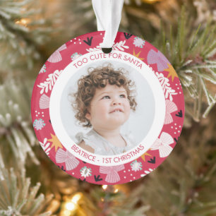 Ornamento 1ª foto de natal do bebê floral fofo trendy